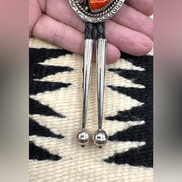 Sam Begay Navajo Native American Sterling Silver Turquoise Coral Bolo Tie - Picture 7 of 9